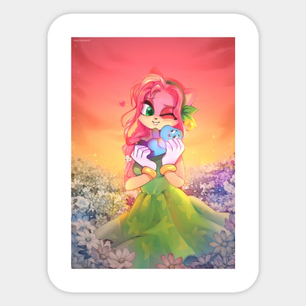 Amy Rose with Chao Sonic Sticker TeePublic